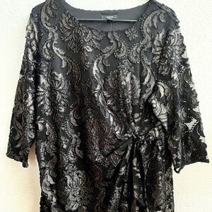 Alfani Black and Gold Brocade Top, XL, New w Tags, Sheer w Lining, Stretch